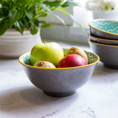 KitchenCraft Bowls 36 - grau / türkis & gelb